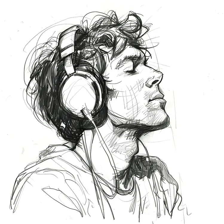 Sketch of Person with Headphones