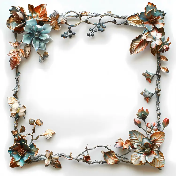 Metallic Flowers on Square Frame