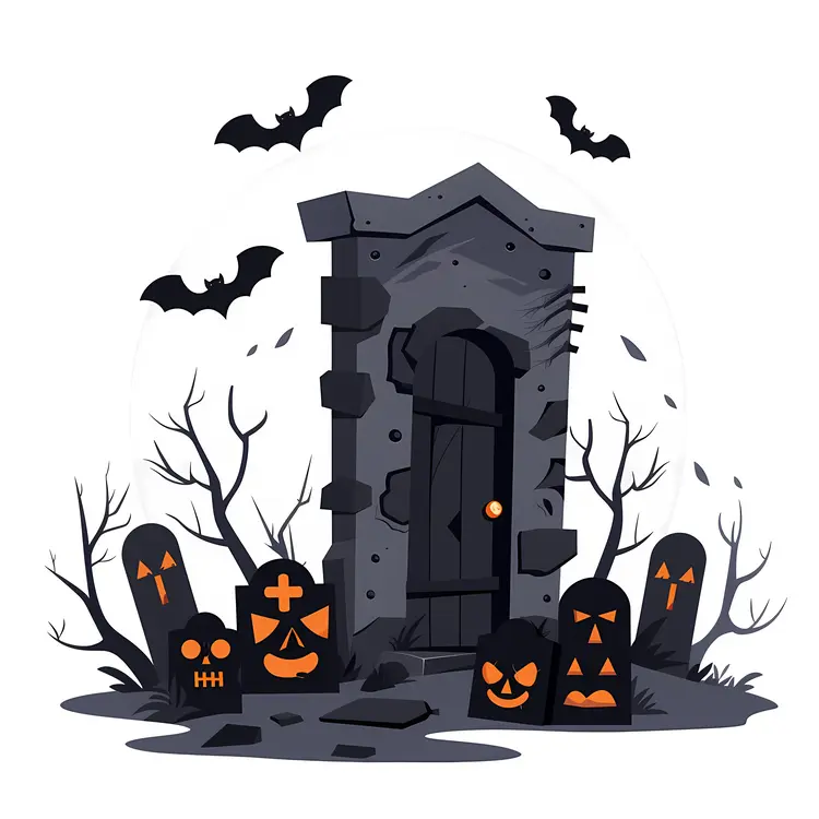 Haunted House with Tombstones for Halloween