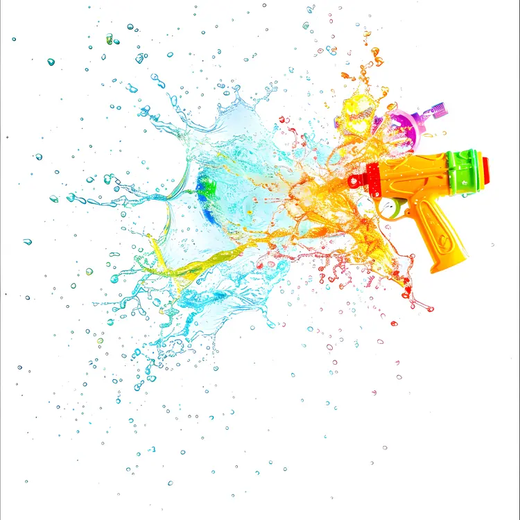 Yellow Water Gun with Colorful Water Splash