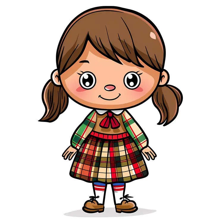 Cute Girl in Plaid Dress