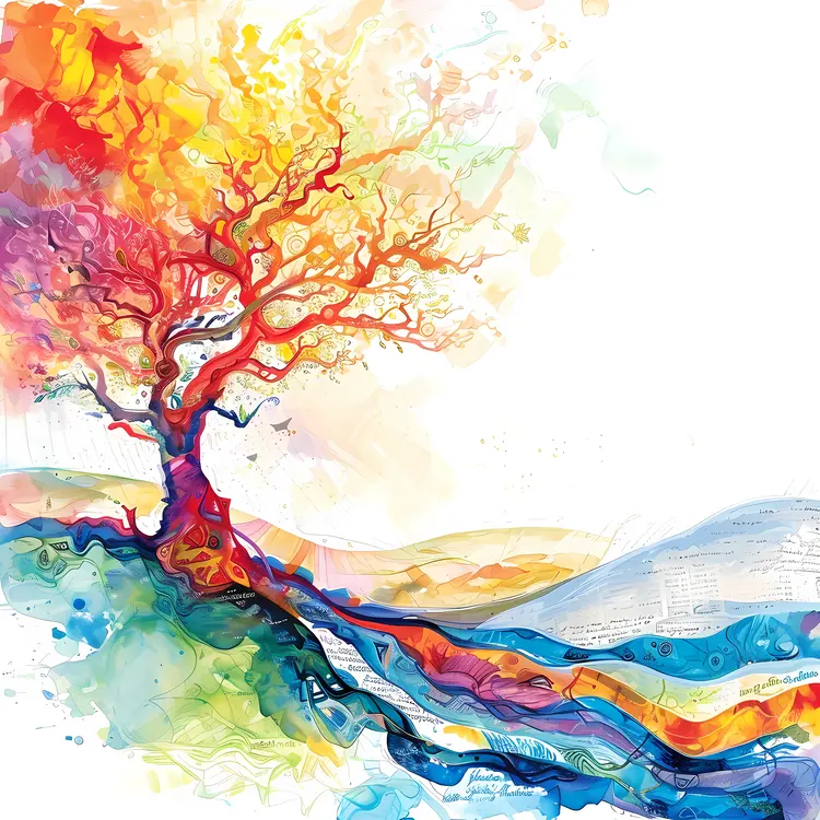 Colorful Abstract Tree with Sunset Background