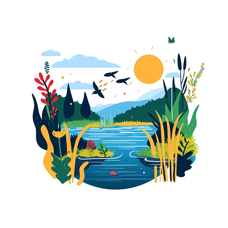Sunny Day at the Lake with Mountains