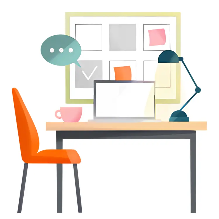 Organized Workspace Desk with Chair and Lamp