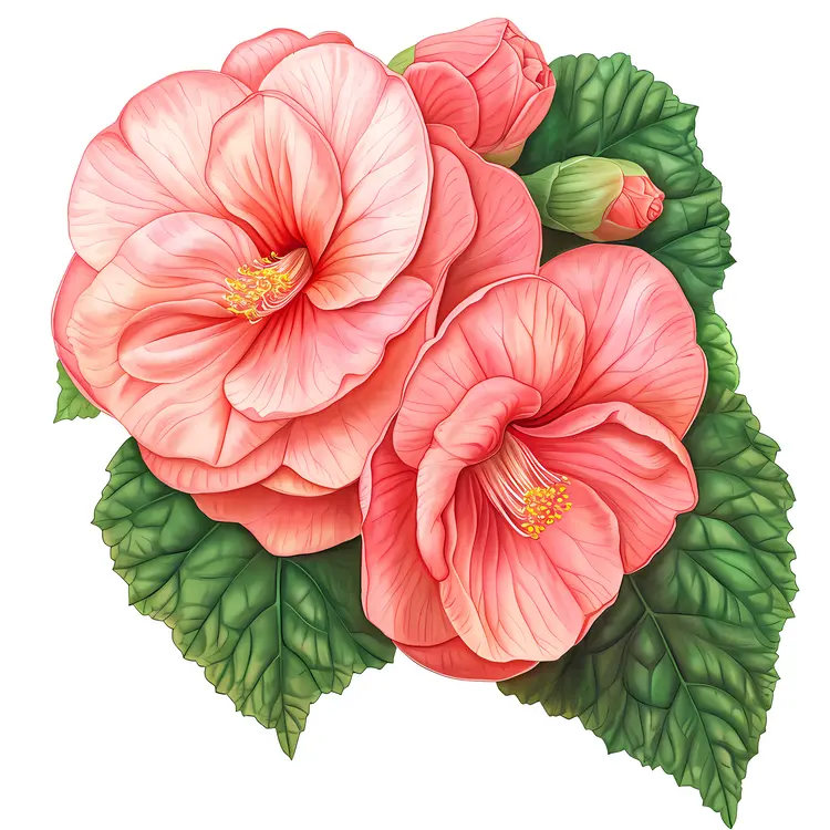 Pink Flowers with Lush Green Leaves