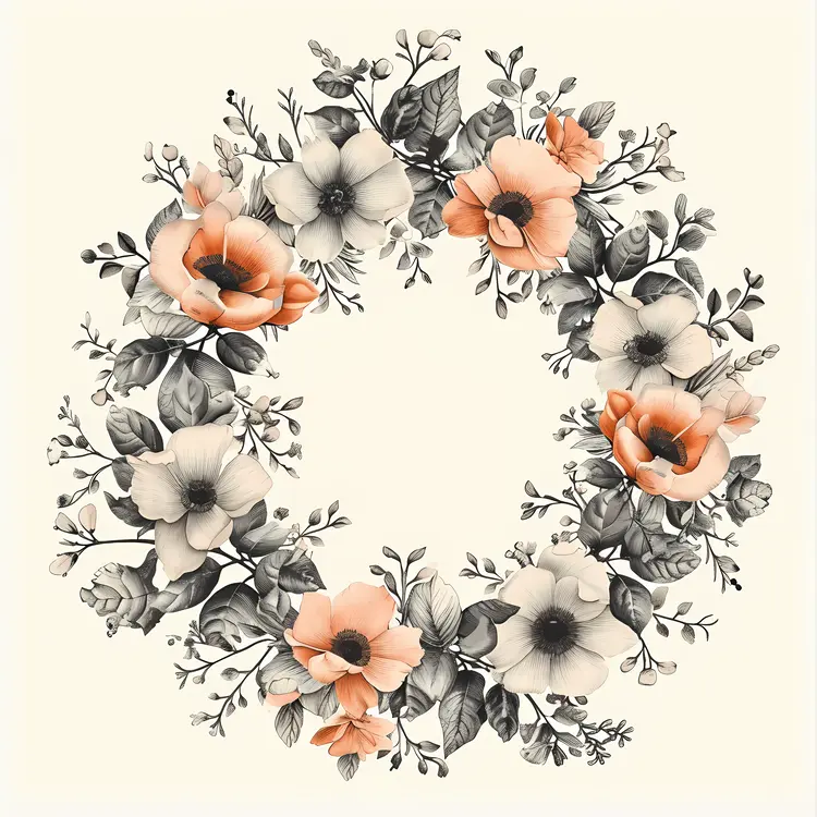 Charming Orange and Gray Floral Wreath