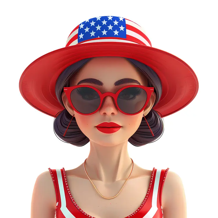 Patriotic Girl with Sunglasses and Hat