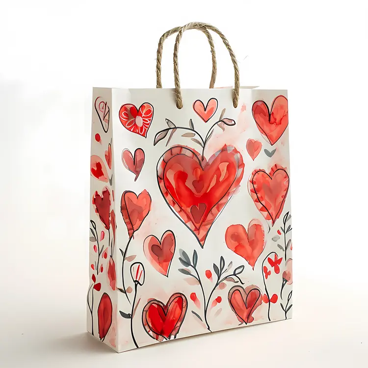 Valentine's Day Gift Bag with Hearts and Flowers