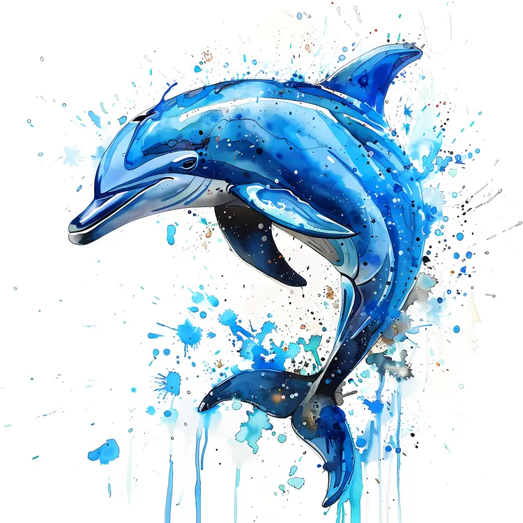 Splashing Blue Dolphin Art