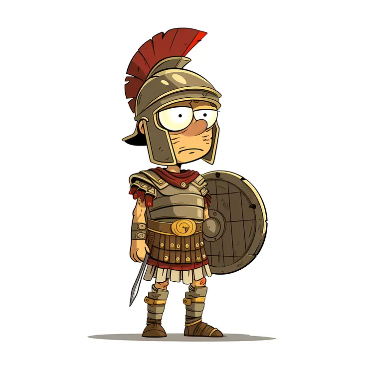 Cartoon Roman Soldier with Red Plume