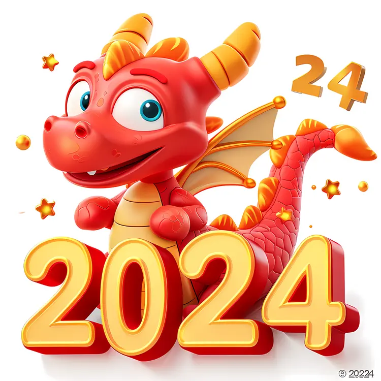 Cute Red Dragon with 2024