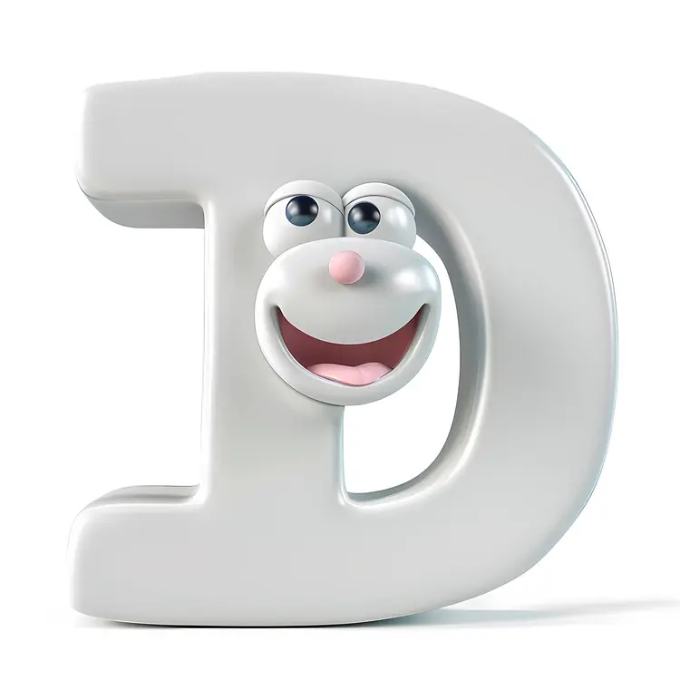 White D Alphabet Character with Eyes and Smile