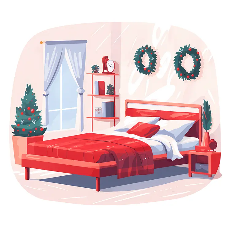 Cozy Christmas Bedroom with Red Decor