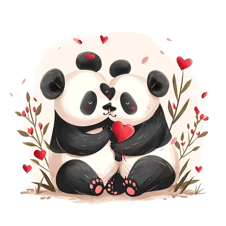 Pandas Sitting with Heart