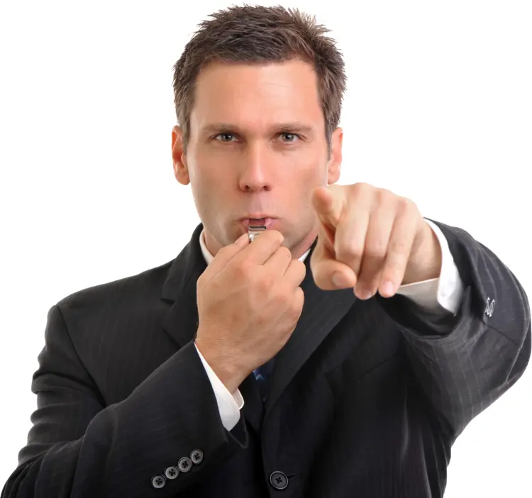 Businessman Blowing Whistle and Pointing
