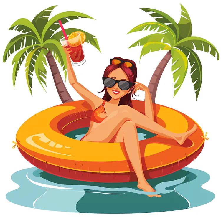 Woman Enjoying Drink in Pool