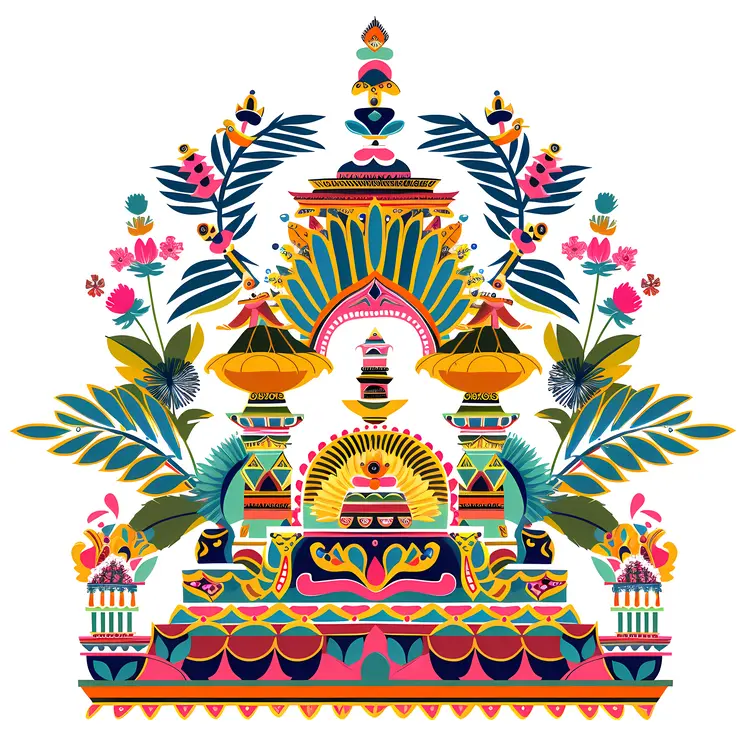 Vibrant Floral Temple Artwork