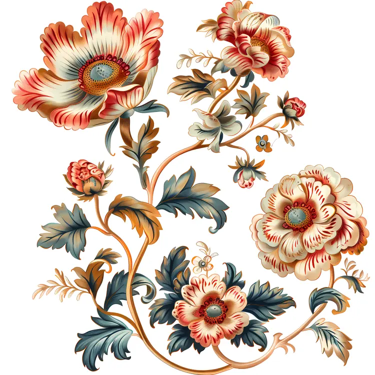 Artistic Floral Design with Petals and Leaves