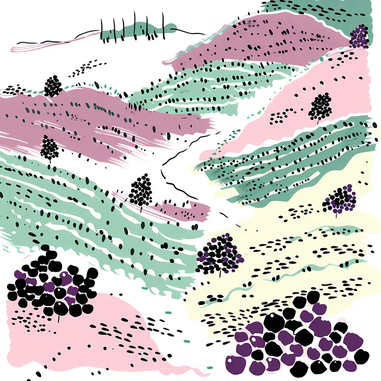 Stylized Vineyard with Grapes
