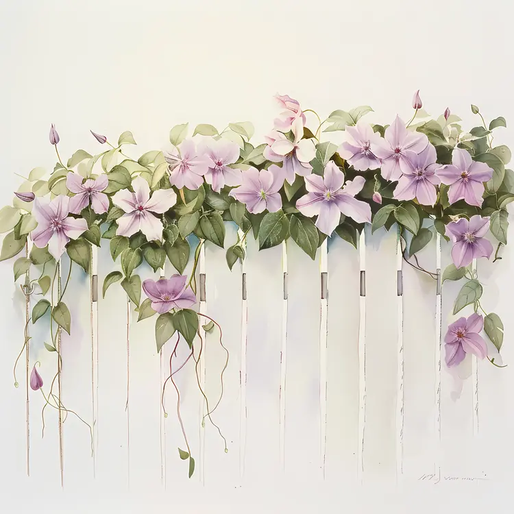 Purple Flowers on a White Fence