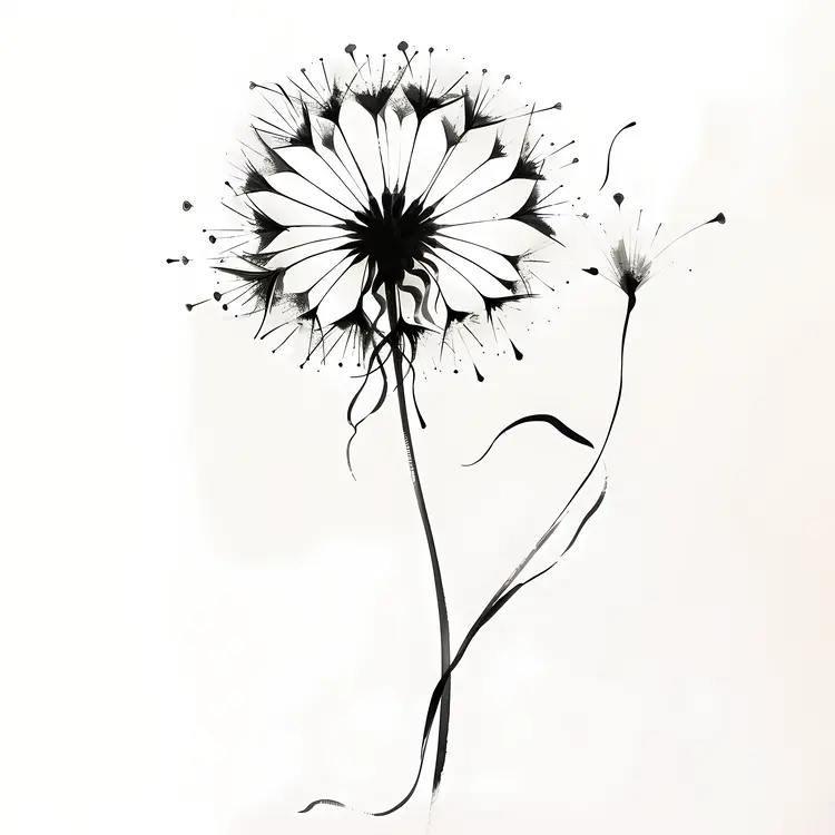 Artistic Black and White Dandelion Illustration