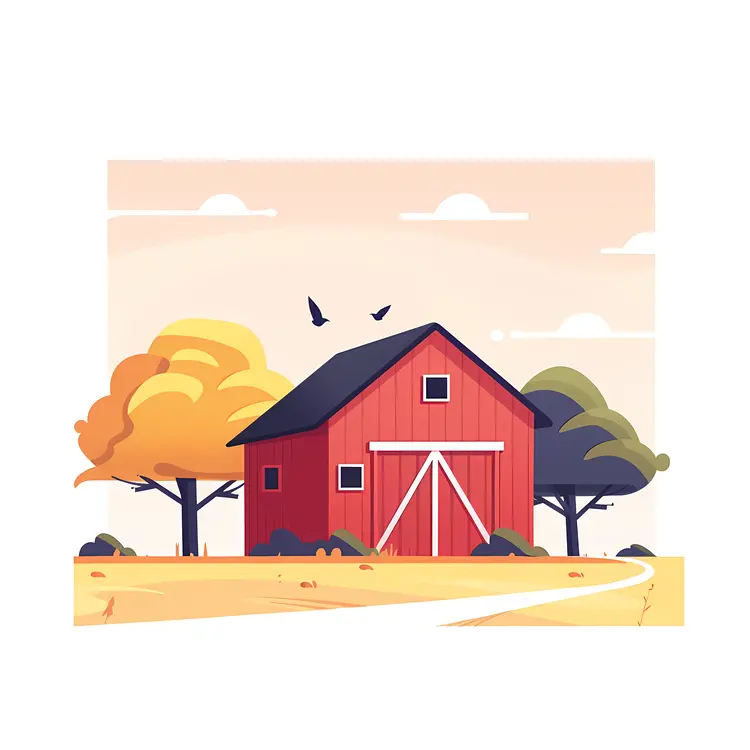 Red Barn in Autumn Landscape