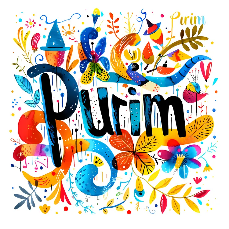 Colorful Purim Celebration with Decorations Illustration