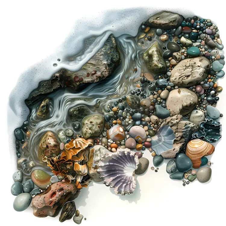 Pebbles and Shells by the Water