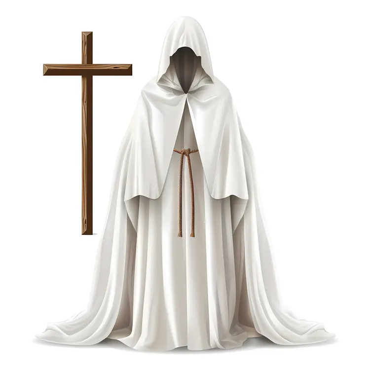 White Hooded Robe with Wooden Cross