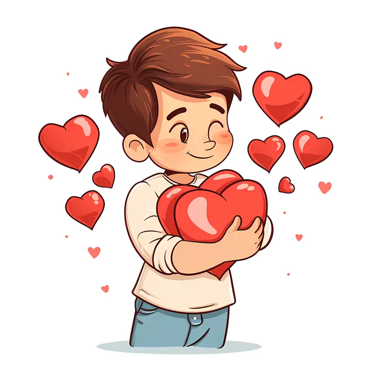 Boy Holding Hearts