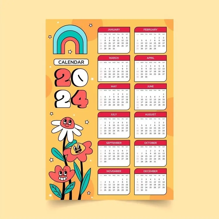 Colorful 2024 Calendar with Cute Doodles