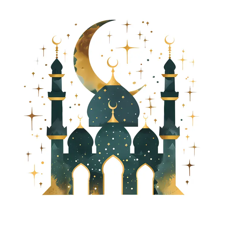 Starry Night Mosque with Crescent