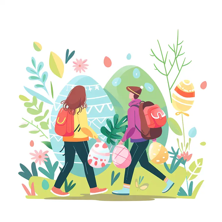 Two People with Easter Eggs in Nature