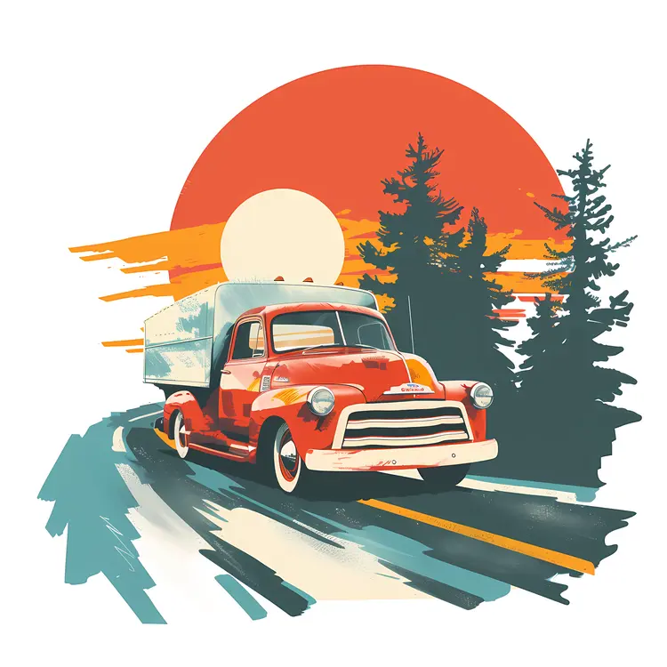 Vintage Truck on Road at Sunset