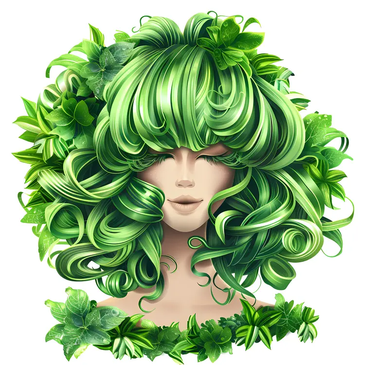 Serene Head with Green Leaves
