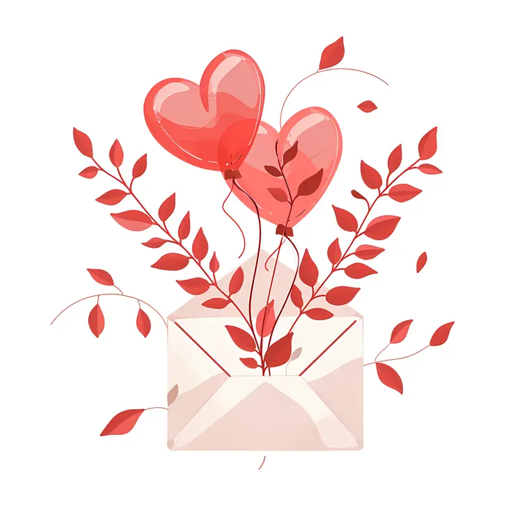 Heart Balloons and Envelope for Valentine's Day