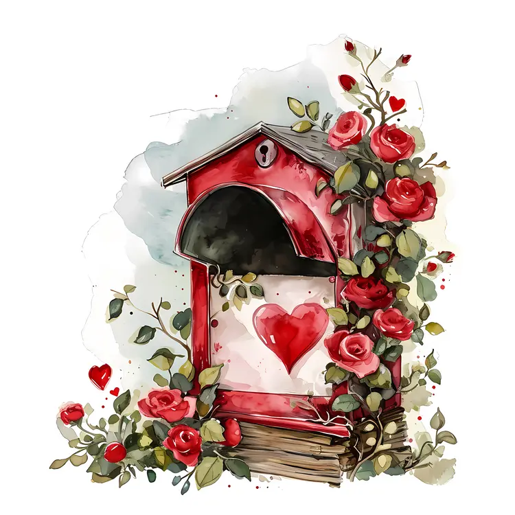 Heart Mailbox with Flowers for Valentine's Day