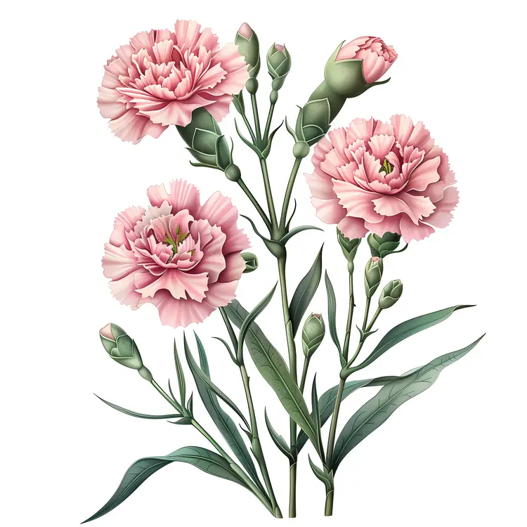 Pink Carnations with Green Leaves