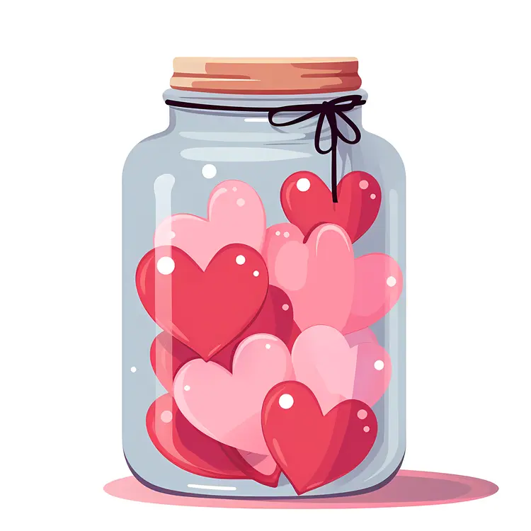 Heart Jar with Pink Hearts Illustration