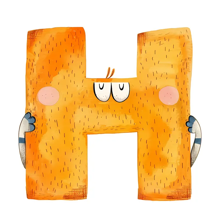 Cute Orange Letter H with Smiling Face