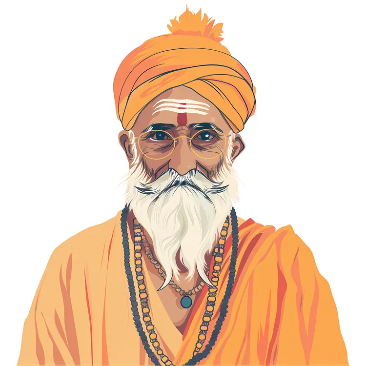 Elderly Man in Traditional Attire with Beads and Turban