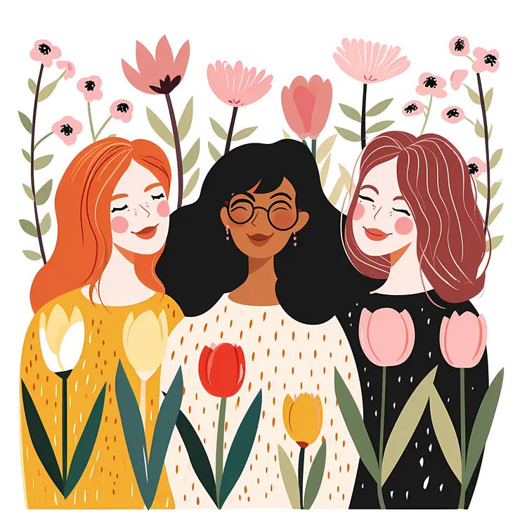 Three Women with Tulips and Flowers