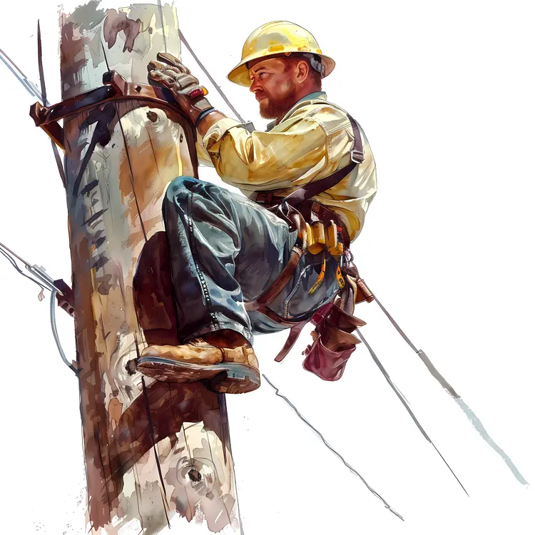Lineman Climbing Utility Pole