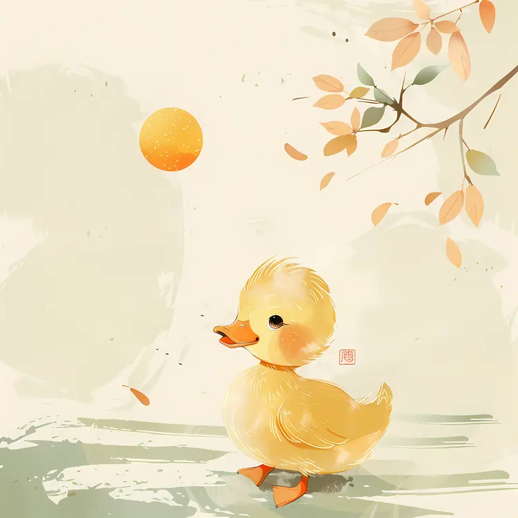 Cute Duckling in Autumn Setting