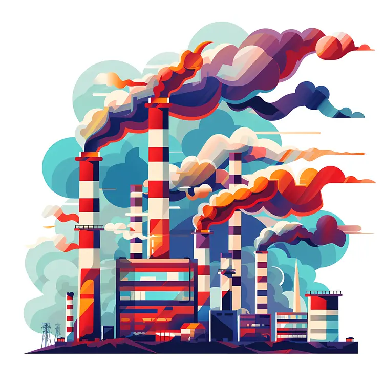 Colorful Factory Emitting Smoke