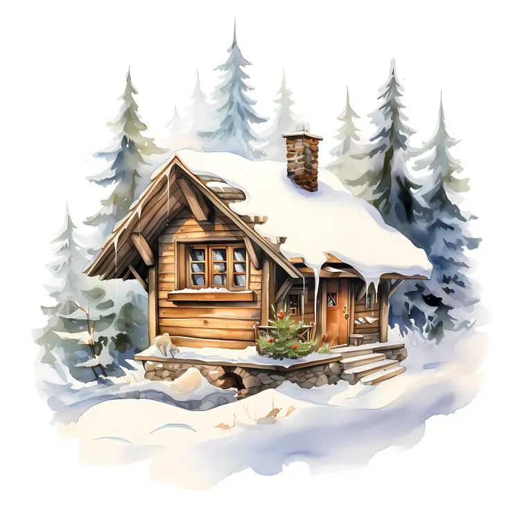 Charming Wooden House in Snowy Forest