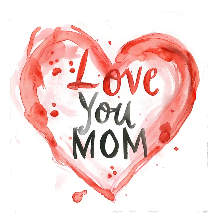 Love You Mom Text in Watercolor Heart