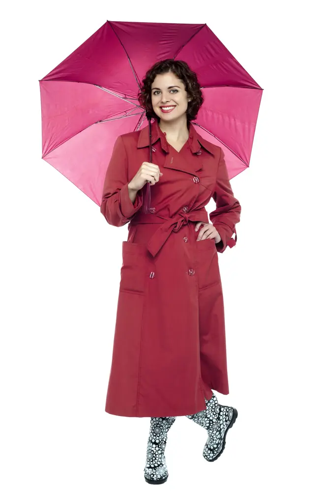 Woman in Red Coat with Pink Umbrella