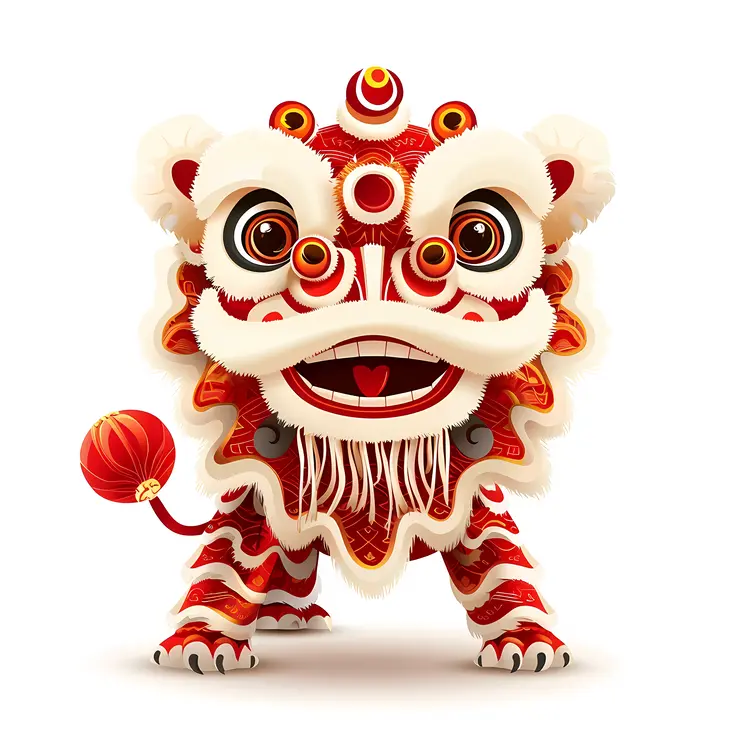 Red and White Lion Dance Costume for Chinese New Year