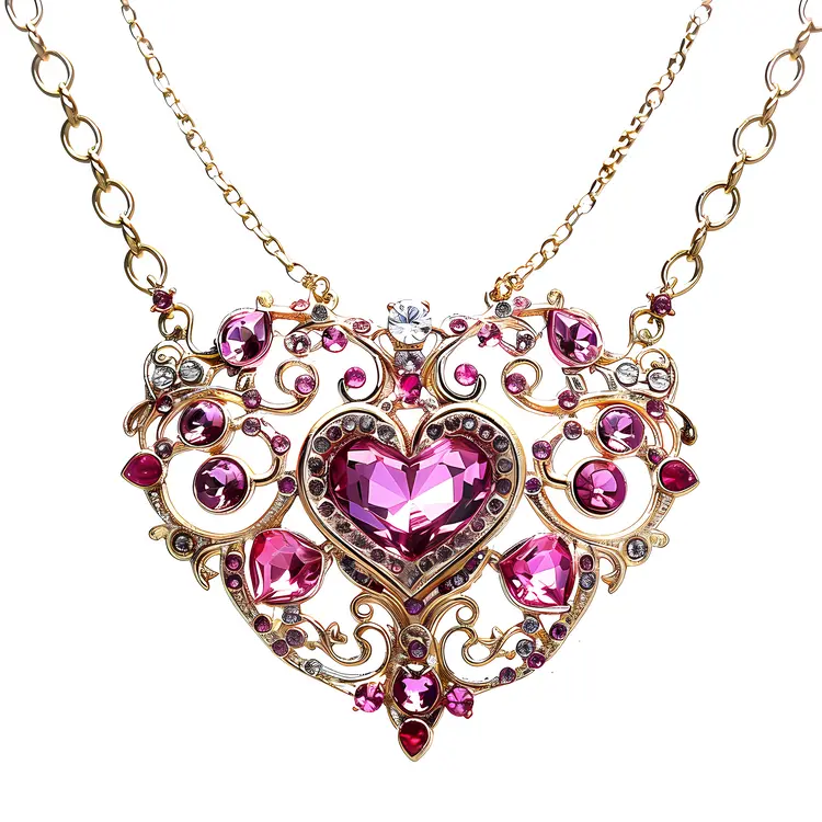 Ornate Pink Heart Necklace